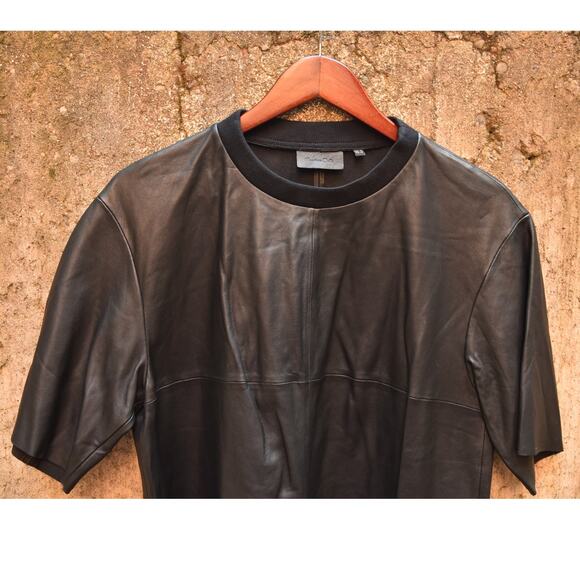 Massimo Dutti Black 100% Leather Short Sleeve Top Size L - Picture 4 of 4